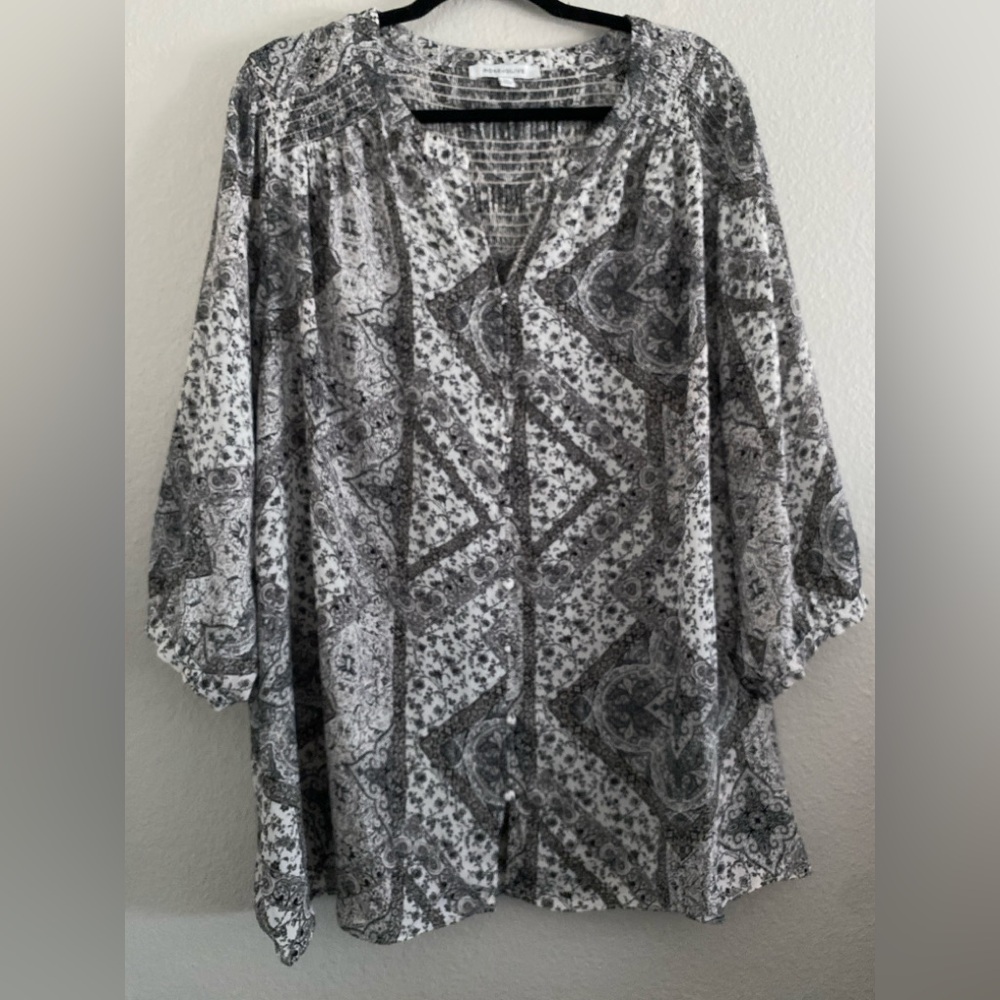 Rose And Olive Blouse Top 2X White Black Boho